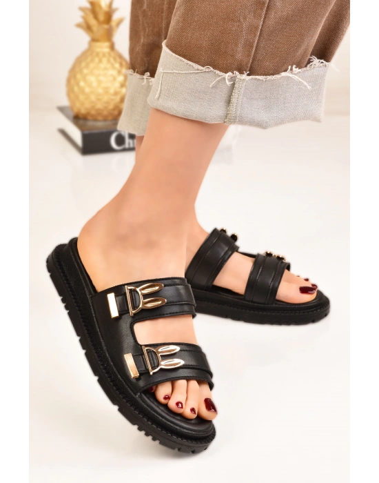 Kadın Tavşan Toka Ayrıntılı Düz Taban Kadın Terlik