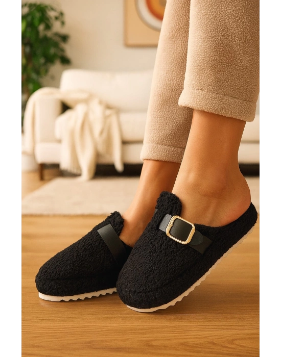 Kadın Tokalı Havlu Kışlık Kadın Terlik