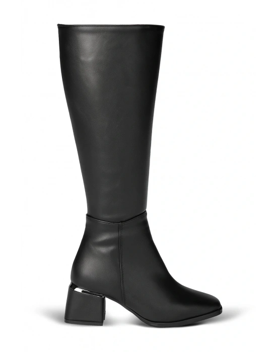 Kadın Topuk Detaylı Yandan Fermuarlı Uzun Çizme