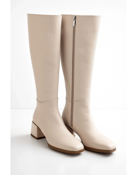 Kadın Topuk Detaylı Yandan Fermuarlı Uzun Çizme