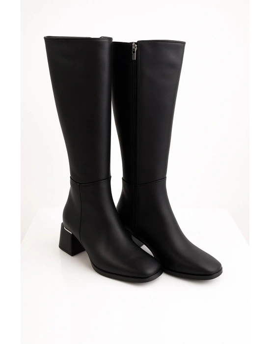Kadın Topuk Detaylı Yandan Fermuarlı Uzun Çizme