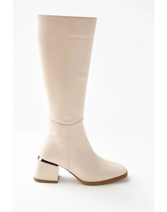 Kadın Topuk Detaylı Yandan Fermuarlı Uzun Çizme