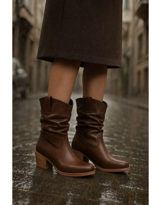 Kalın Topuklu Cilt/Süet Kadın Bot & Bootie