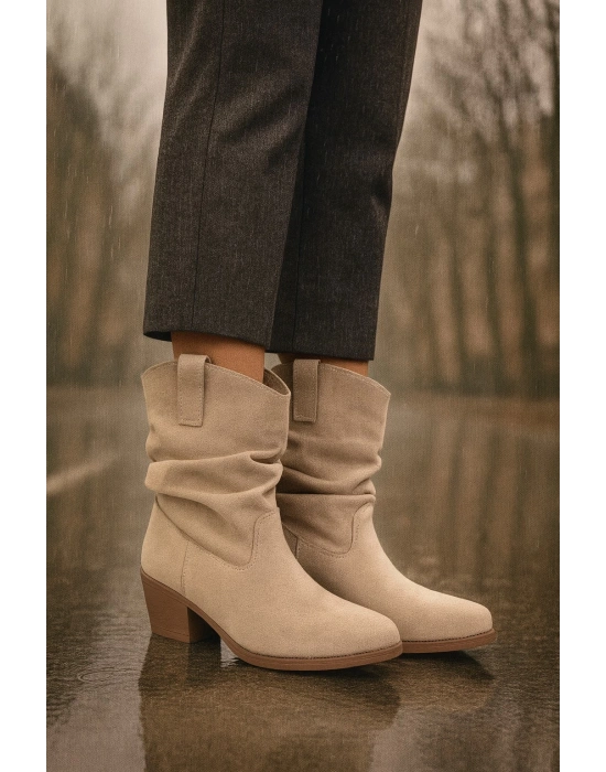Kalın Topuklu Cilt/Süet Kadın Bot & Bootie