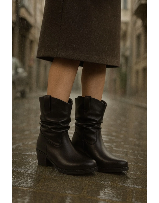 Kalın Topuklu Cilt/Süet Kadın Bot & Bootie