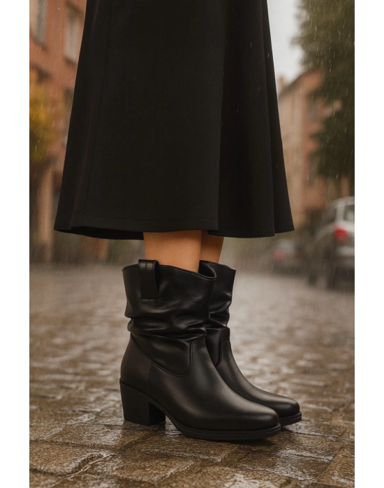 Kalın Topuklu Cilt/Süet Kadın Bot & Bootie