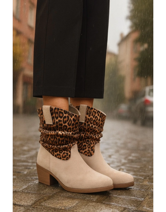 Kalın Topuklu Cilt/Süet Kadın Bot & Bootie