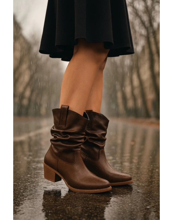 Kalın Topuklu Cilt/Süet Kadın Bot & Bootie