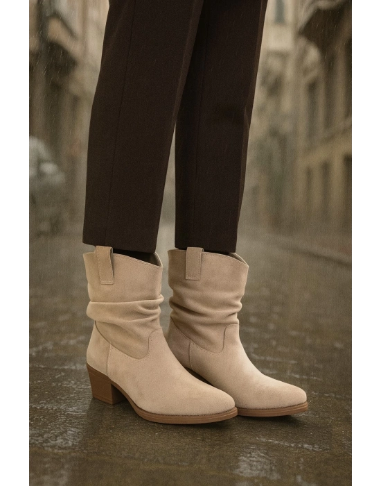 Kalın Topuklu Cilt/Süet Kadın Bot & Bootie