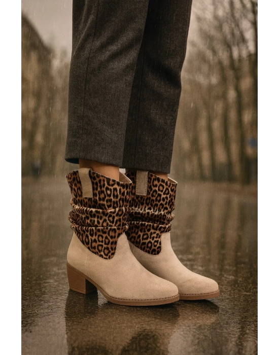 Kalın Topuklu Cilt/Süet Kadın Bot & Bootie