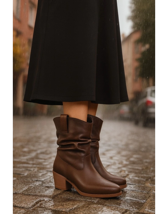 Kalın Topuklu Cilt/Süet Kadın Bot & Bootie