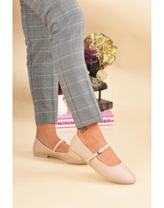 Kemer Bağlamalı Tokalı Kadın Babet Günlük Ayakkabı