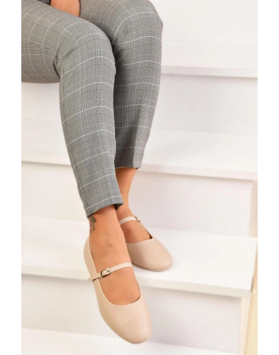 Kemer Bağlamalı Tokalı Kadın Babet Günlük Ayakkabı