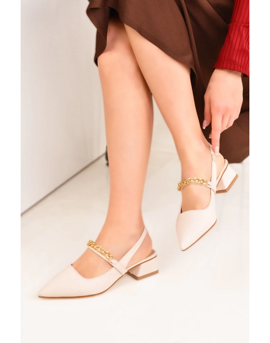 Kısa Topuk Zincir Detaylı Süet Ayakkabı