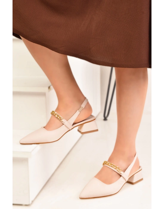 Kısa Topuk Zincir Detaylı Süet Ayakkabı