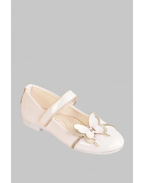 Kız Çocuk Anatomik Taban Taşlı Parlak Rugan Kelebekli Babet Ayakkabı