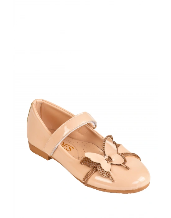 Kız Çocuk Anatomik Taban Taşlı Parlak Rugan Kelebekli Babet Ayakkabı