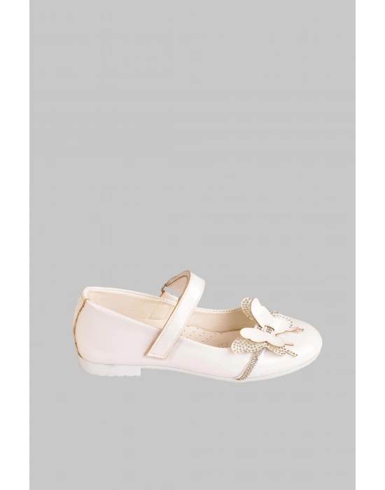 Kız Çocuk Anatomik Taban Taşlı Parlak Rugan Kelebekli Babet Ayakkabı