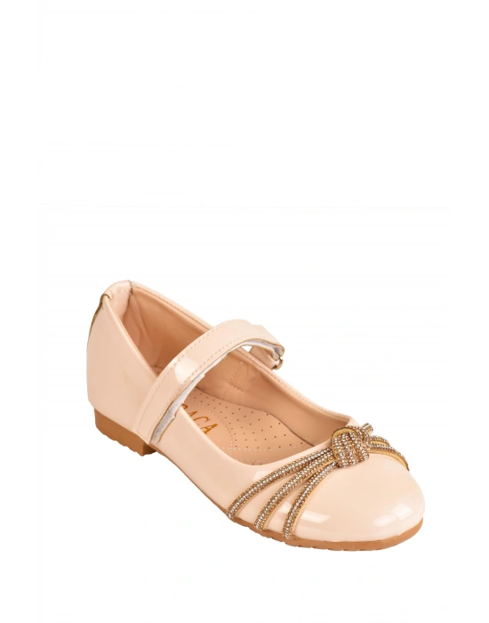 Kız Çocuk Anatomik Tabanlı Taşlı Parlak Rugan Babet Ayakkabı