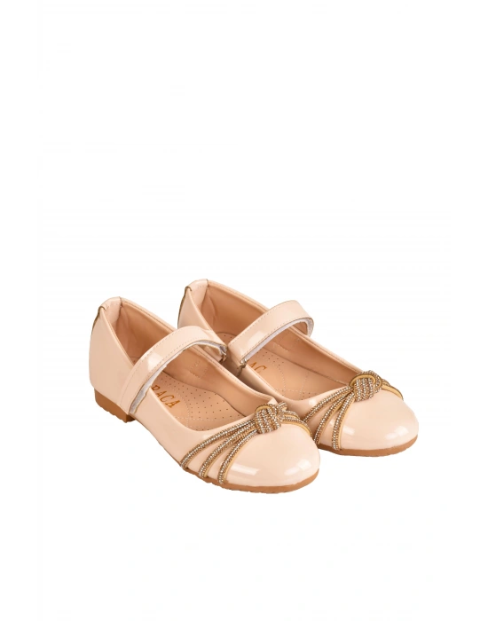 Kız Çocuk Anatomik Tabanlı Taşlı Parlak Rugan Babet Ayakkabı