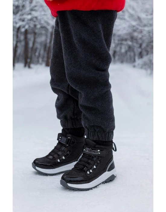 Kız Çoçuk Sim Detaylı Kışlık Kaymaz Taban Su Geçirmez Cırt Cırtlı Yarım Bot