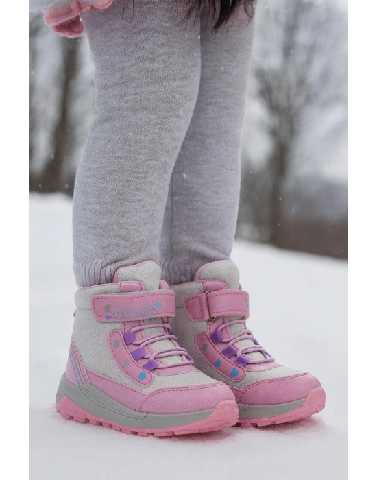 Kız Çoçuk Sim Detaylı Kışlık Kaymaz Taban Su Geçirmez Cırt Cırtlı Yarım Bot