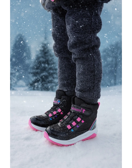 Kız Çoçuk Sim Detaylı Kışlık Kaymaz Taban Su Geçirmez Cırt Cırtlı Yarım Bot