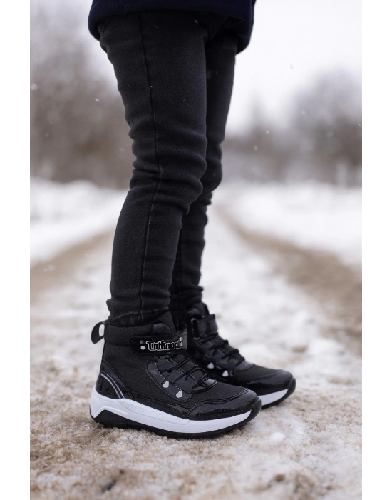 Kız Çoçuk Sim Detaylı Kışlık Kaymaz Taban Su Geçirmez Cırt Cırtlı Yarım Bot