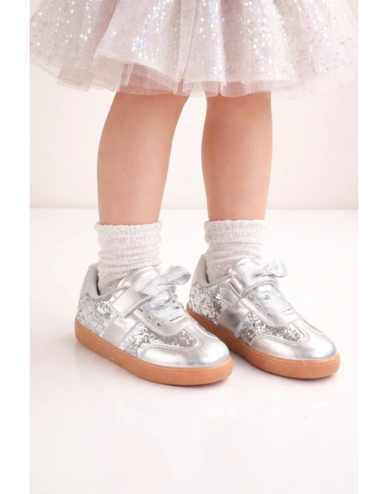 Kız Çocuk Siyah Sim Detaylı Kurdele Bağcıklı Sneaker – Taba Taban