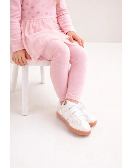 Kız Çocuk Siyah Sim Detaylı Kurdele Bağcıklı Sneaker – Taba Taban