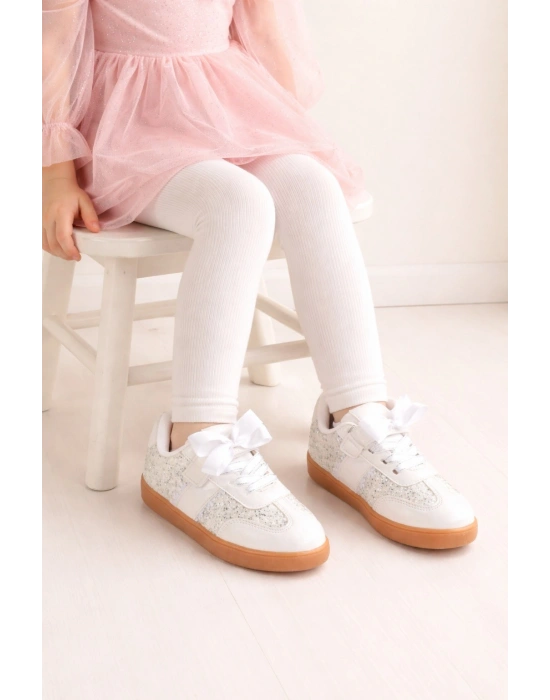 Kız Çocuk Siyah Sim Detaylı Kurdele Bağcıklı Sneaker – Taba Taban