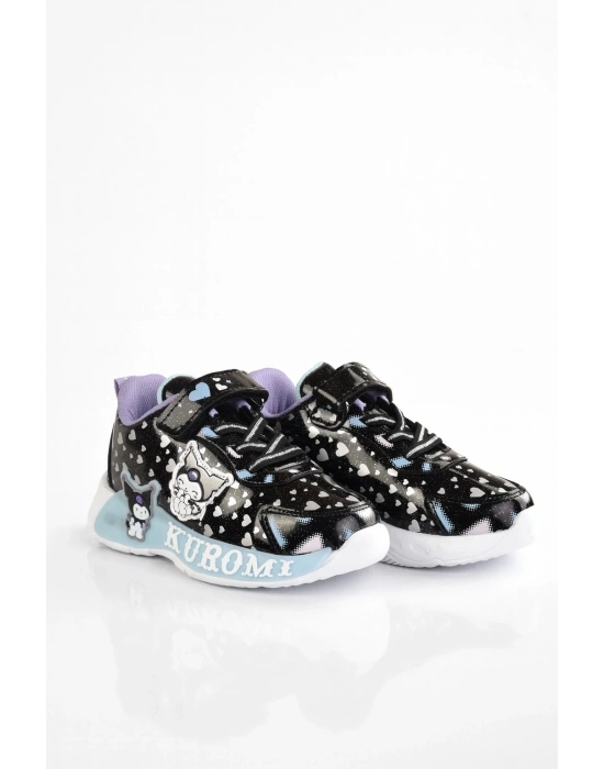 KUROMİ KIZ ÇOCUK SİYAH MAVİLİ HAFİF VE ESNEK GÜNLÜK SPOR AYAKKABI 26 İLE 30 NO ARASI IŞIKLIDIR