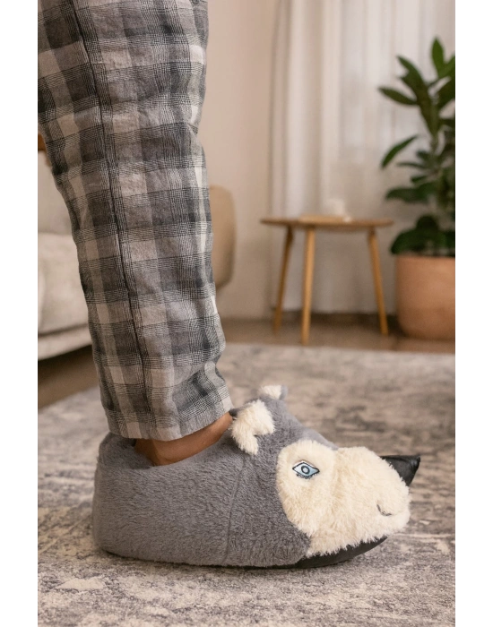 Kurt Figürlü Peluş Panduf Ev Pandufu Unisex Panduf