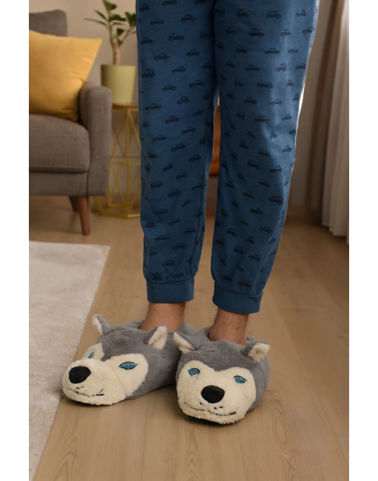 Kurt Figürlü Peluş Panduf Ev Pandufu Unisex Panduf