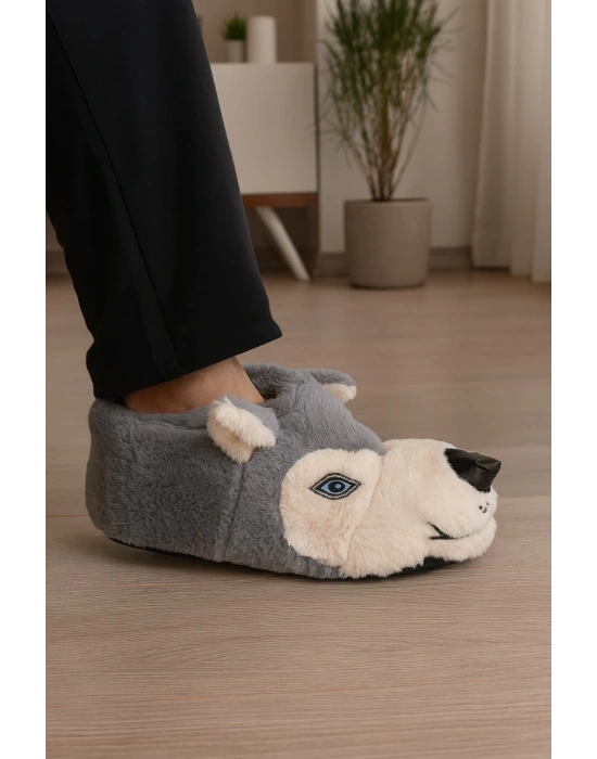Kurt Figürlü Peluş Panduf Ev Pandufu Unisex Panduf