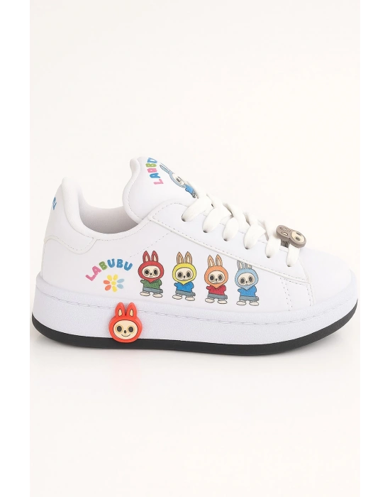Labubu Baskılı Bağçıklı Kız Çocuk Spor Ayakkabı Sneaker(KOL SAATİ HEDİYELİ )