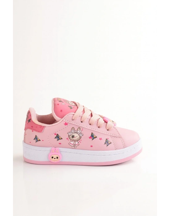 Labubu Baskılı Bağçıklı Kız Çocuk Spor Ayakkabı Sneaker(KOL SAATİ HEDİYELİ )
