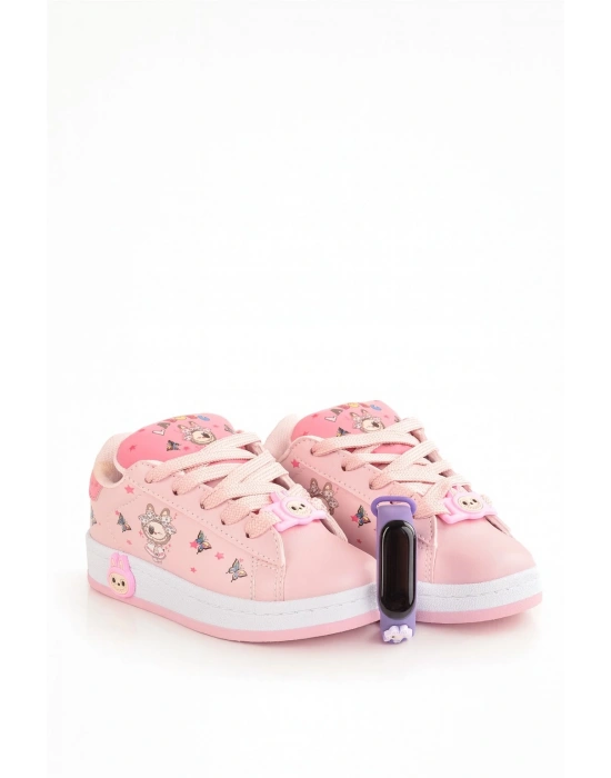 Labubu Baskılı Bağçıklı Kız Çocuk Spor Ayakkabı Sneaker(KOL SAATİ HEDİYELİ )