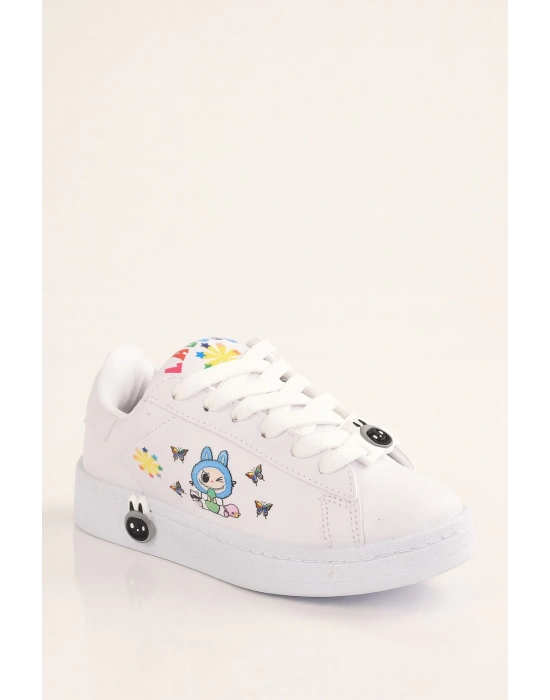 Labubu Baskılı Bağçıklı Kız Çocuk Spor Ayakkabı Sneaker(KOL SAATİ HEDİYELİ )