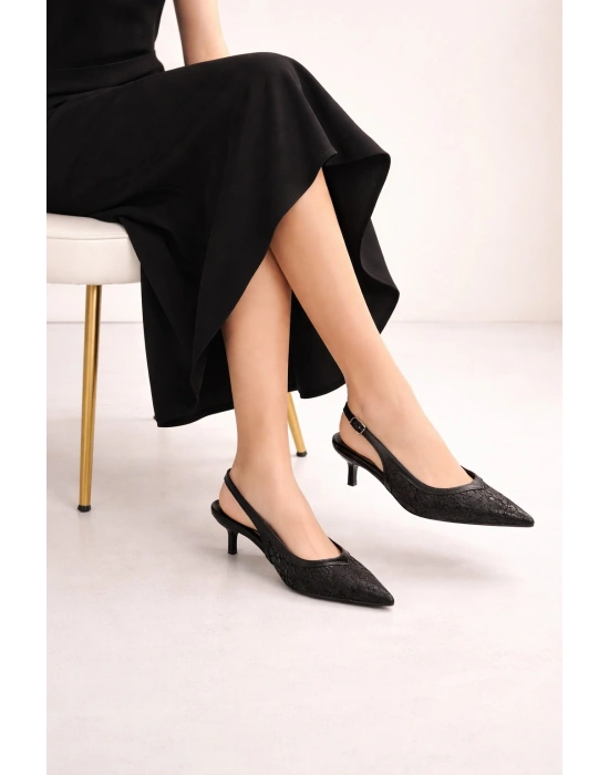 Modern Zarafet | Desenli Simli Mini Topuklu Kadın Ayakkabı