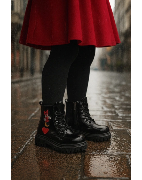 Ortopedik Bağcıklı Fermuarlı Kız Çocuk Bot Ayakkabı Siyah Kız Çocuk Bot