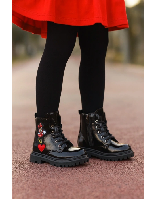 Ortopedik Bağcıklı Fermuarlı Kız Çocuk Bot Ayakkabı Siyah Kız Çocuk Bot