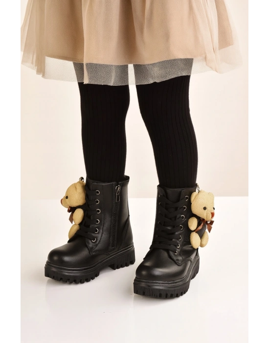 Ortopedik Bağcıklı Fermuarlı Kız Çocuk Bot Ayakkabı Siyah Kız Çocuk Bot