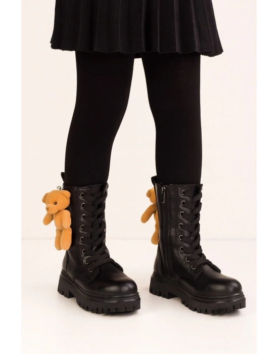 Ortopedik Bağcıklı Fermuarlı Kız Çocuk Bot Ayakkabı Siyah Kız Çocuk Bot