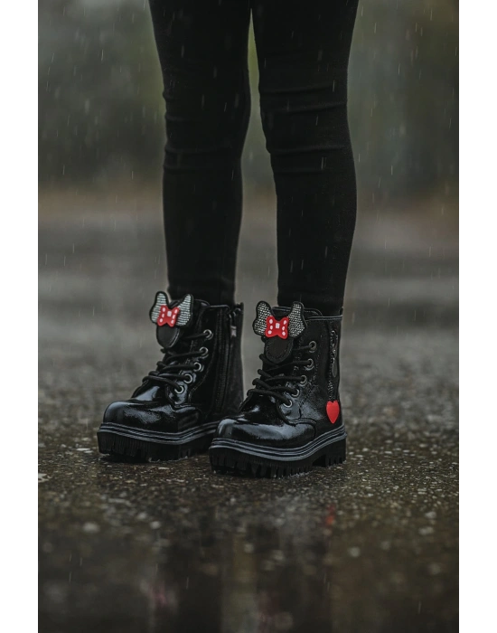 Ortopedik Bağcıklı Fermuarlı Kız Çocuk Bot Ayakkabı Siyah Kız Çocuk Bot