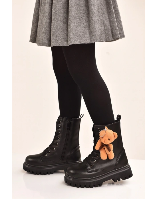 Ortopedik Bağcıklı Fermuarlı Kız Çocuk Bot Ayakkabı Siyah Kız Çocuk Bot