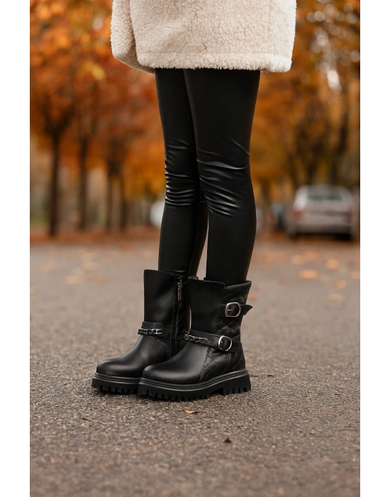 Ortopedik Bağcıklı Fermuarlı Kız Çocuk Bot Ayakkabı Siyah Kız Çocuk Bot