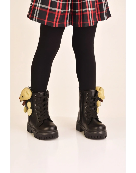 Ortopedik Bağcıklı Fermuarlı Kız Çocuk Bot Ayakkabı Siyah Kız Çocuk Bot