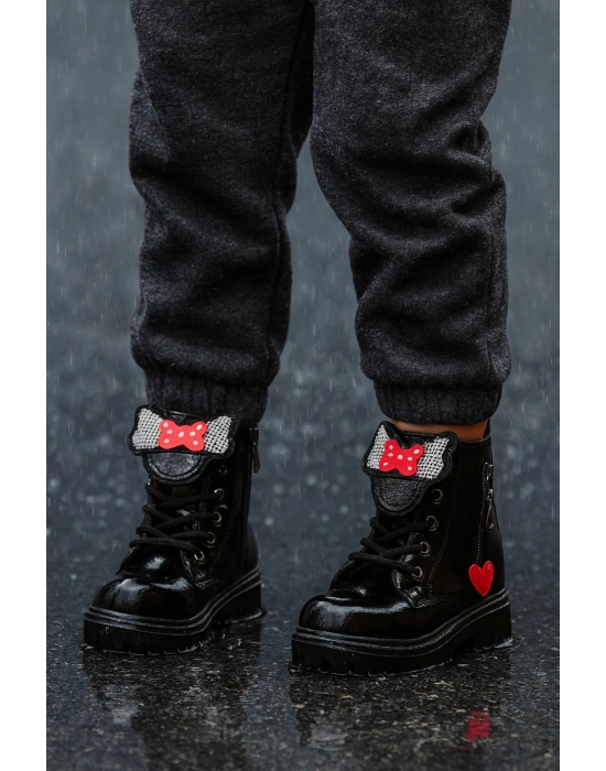 Ortopedik Bağcıklı Fermuarlı Kız Çocuk Bot Ayakkabı Siyah Kız Çocuk Bot