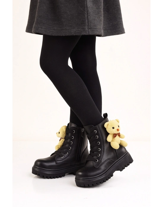 Ortopedik Bağcıklı Fermuarlı Kız Çocuk Bot Ayakkabı Siyah Kız Çocuk Bot